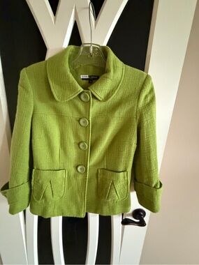 Carolina Herrera Bright Lime Green Cropped Button Jacket